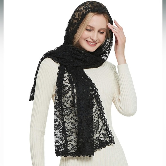 NEW Black Lace Veil / Scarf - Picture 2 of 7